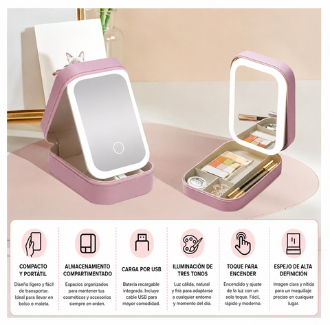 Estuche Maquillaje Portátil Con Espejo Led
