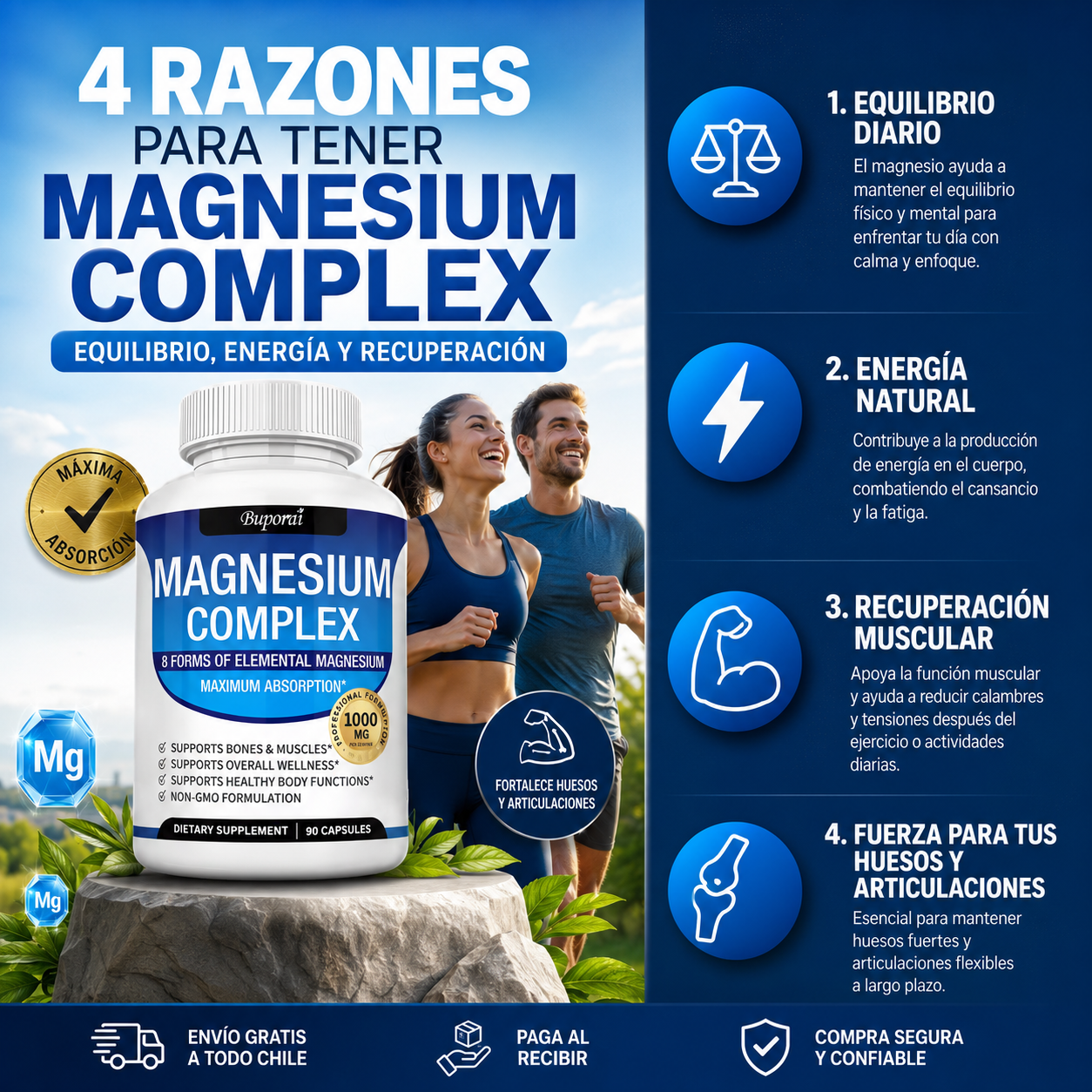 MagneForce™ – Complejo de 8 Magnesios para Energía, Relajación y Máximo Rendimiento Diario 1000mg