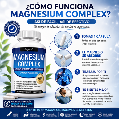MagneForce™ – Complejo de 8 Magnesios para Energía, Relajación y Máximo Rendimiento Diario 1000mg