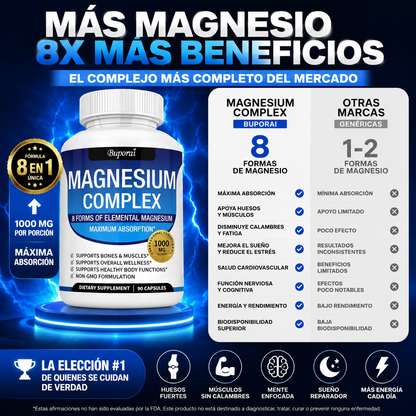 MagneForce™ – Complejo de 8 Magnesios para Energía, Relajación y Máximo Rendimiento Diario 1000mg